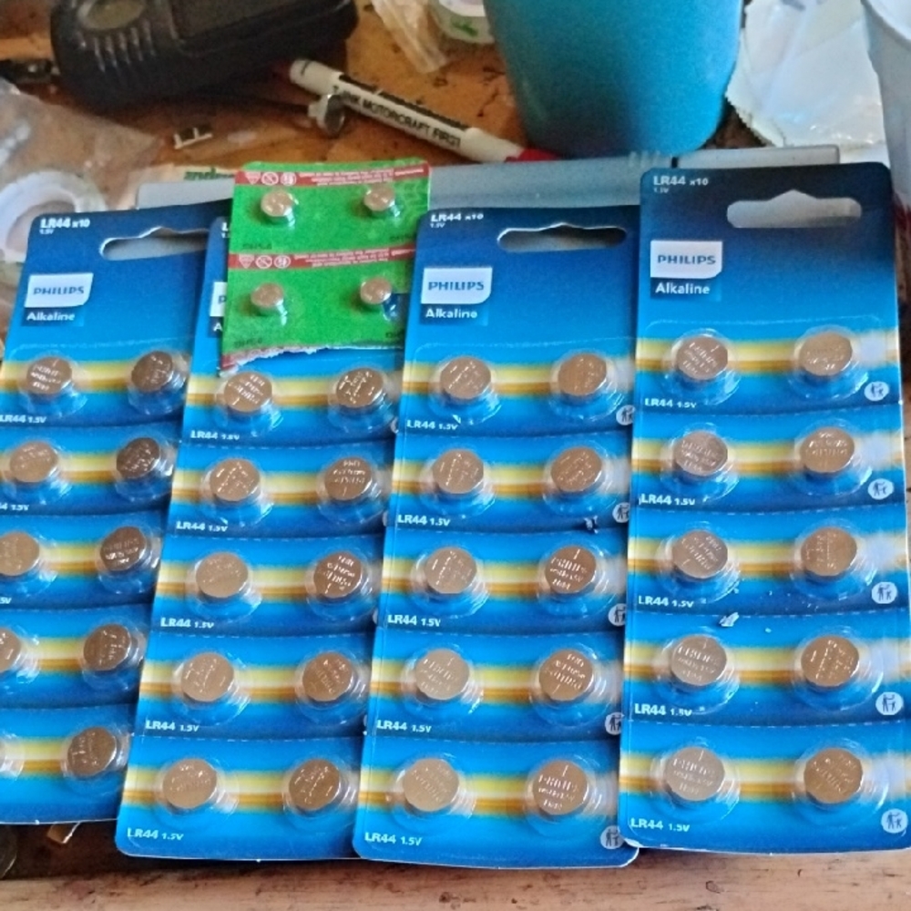 Philips Alkaline LR44 Batteries in Silver and Blue Packaging